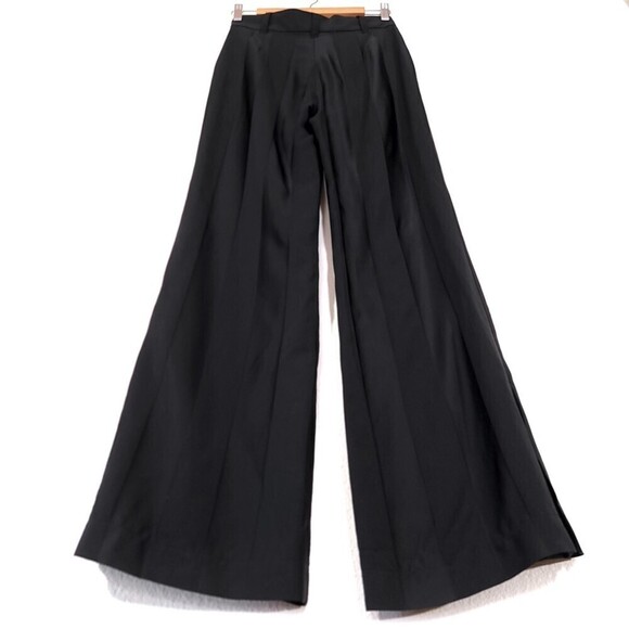 ESCADA Wool Wide Leg Trouser Split Hem Dress Pant Black Satin Stripe Old Money - Picture 9 of 15